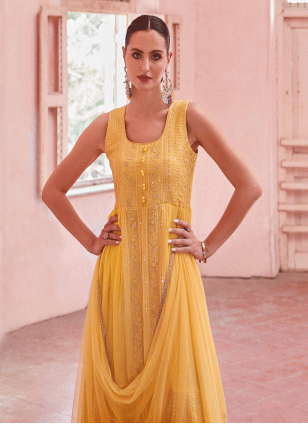Intrinsic Yellow Fancy Work work Salwar suit