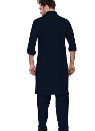 
                            Cotton  Embroidered Pathani Suit in Black for Men