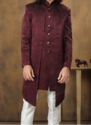 Maroon Indo Western in Imported with work for Men