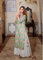Pista green Palazzo Salwar Suit in Cotton  with Printed work