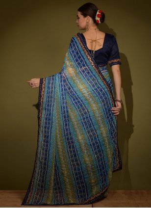 
                            Blue Chiffon Casual Designer Sari