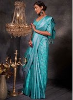 Elite Kanjivaram Silk Sky blue Woven Traditional Saree