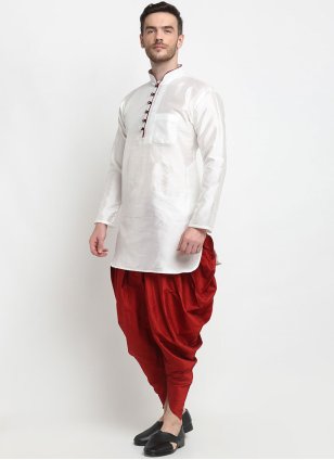 Dhupion Dhoti Kurta in White for Men