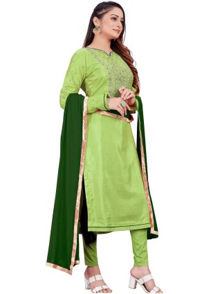 Pista green Embroidered Crepe Salwar suit