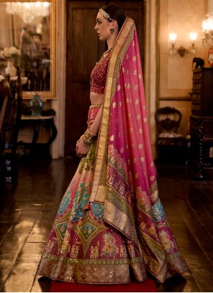 Multi Colour Silk Mirror Work Readymade Wedding Chaniya Choli