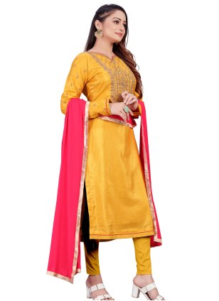 Yellow Crepe Embroidered Women