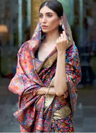 Multi Colour Banarasi Weaving Designer Saree