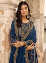 Staring Georgette Blue Embroidered Designer Salwar Suits