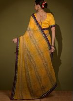 Chiffon Digital Print Yellow Casual Sari