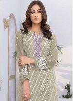 Beige color Embroidered Georgette Straight Salwar Suit