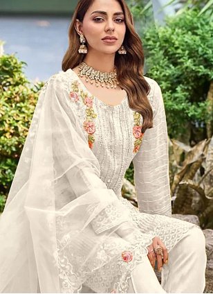 Embroidered Organza Pakistani Salwar Suit in White