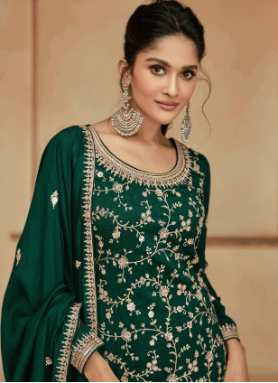 Staggering Green Embroidered work Salwar suit