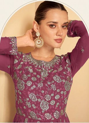Haute Pink Georgette Embroidered Salwar suit