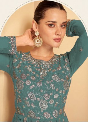 Green Embroidered Festival Salwar suit