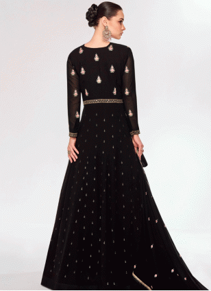 Fancy Work Black Georgette  Trendy Gown