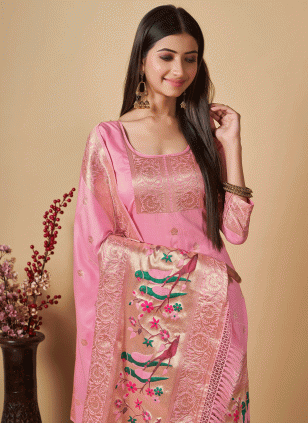 Thrilling Pink Weaving work Salwar suit