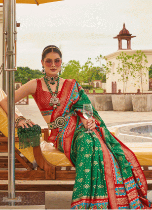 work Green and Red color Silk fabric Traditional Saree
