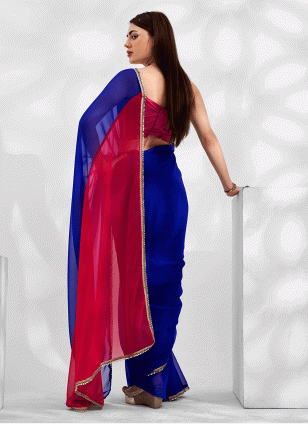 Blue and Pink color Traditional Saree with work