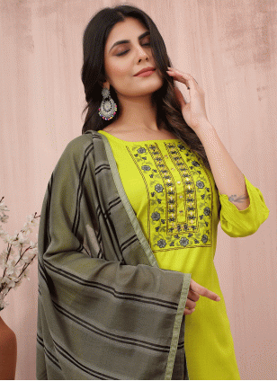 Fascinating Green Fancy Work work Salwar suit