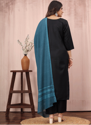 Distinguishable Black Embroidered work Readymade Salwar Suits