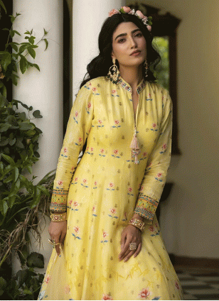 Yellow Embroidered  Trendy Gown