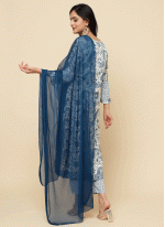 Observable Blue and White Printed work Salwar suit