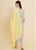 Cotton  Digital Print Salwar suit in White and Yellow