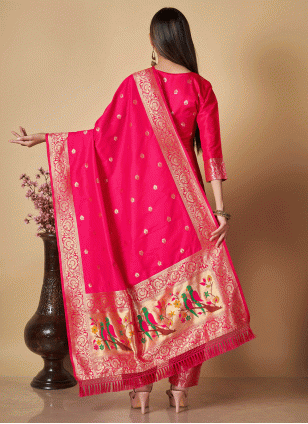 Flamboyant Pink Woven work Salwar suit