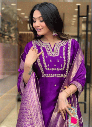 Jacquard Embroidered Salwar suit in Violet