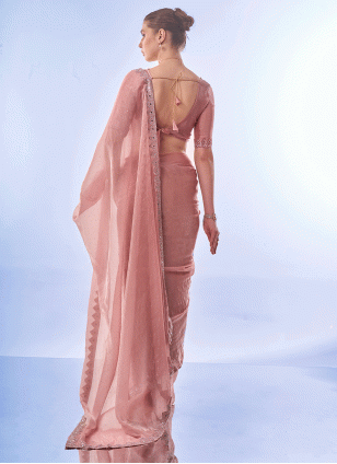 Pink Fancy Work Traditional Saree