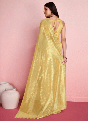 Fancy Work work Yellow color fabric Fancy Work Traditional Saree