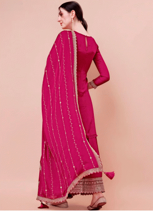 Pink Chinon Embroidered Women