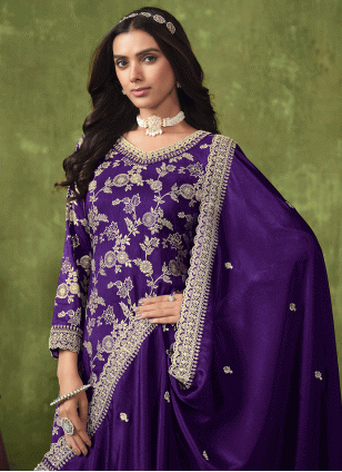 
                            Violet Embroidered Palazzo Salwar Suit