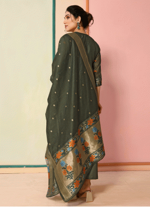 
                            Invigorating Green Woven work Salwar suit