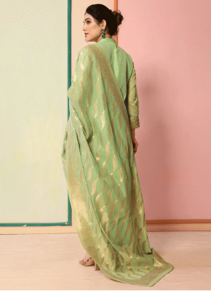 
                            Chanderi Woven Salwar suit in Pista green