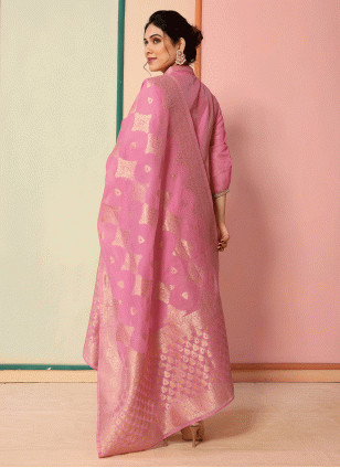 
                            Chanderi Woven Salwar suit in Pink