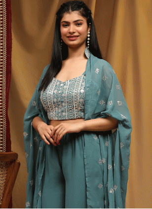 Georgette Fancy Work Salwar suit in Rama