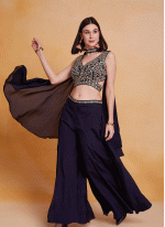 Navy blue Embroidered Women's Palazzo Salwar Suit