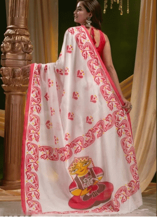 color Linen Traditional Saree with Printed work