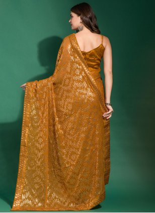 Embroidered Gold Georgette Bollywood Sari