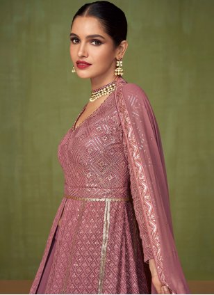 Georgette Pink Embroidered Designer Anarkali Suit
