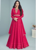 Pink Georgette Embroidered  Trendy Gown