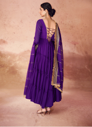 Georgette Fancy Work Readymade Salwar Suits in Violet
