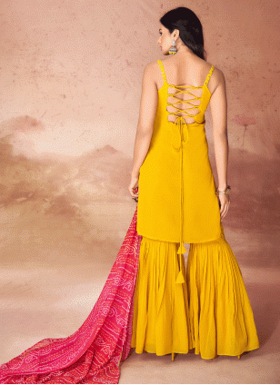 Mustard Fancy Work Readymade Salwar Suits