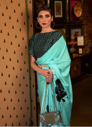 Abstract Print Faux Crepe Trendy Saree