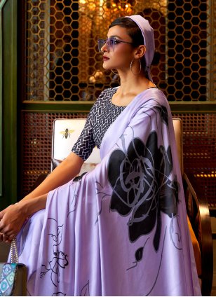 Abstract Print Lavender Faux Crepe Trendy Saree