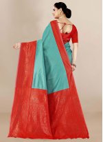 Aqua Blue Banarasi Silk Jacquard Trendy Sari