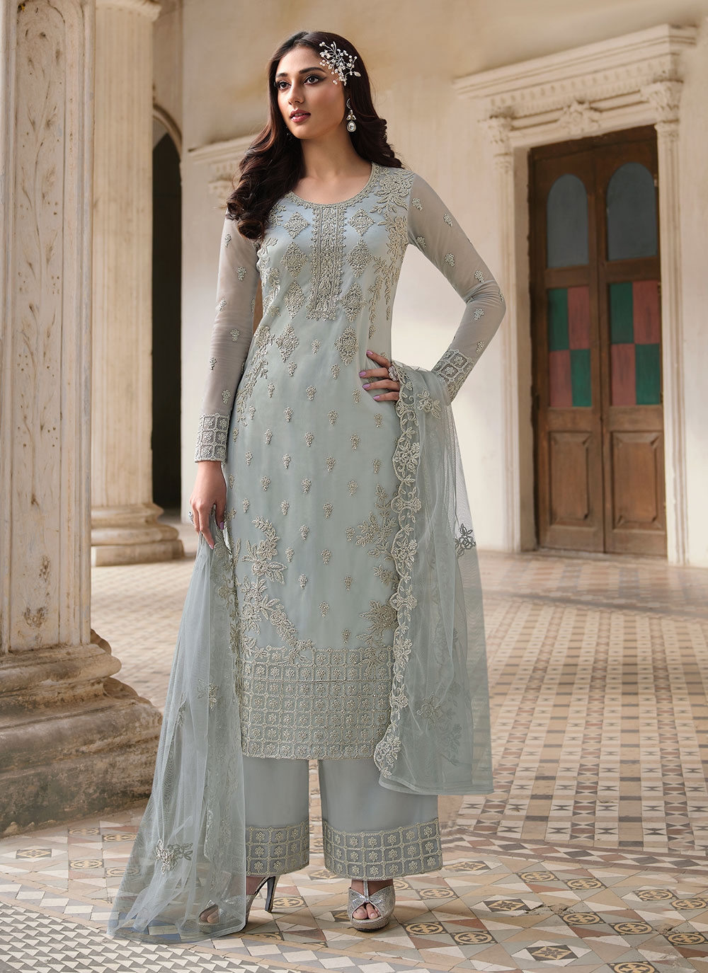 blue and white suit salwar