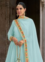 Aqua Blue Georgette Embroidered Trendy Salwar Suits