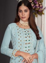 Aqua Blue Georgette Embroidered Trendy Salwar Suits